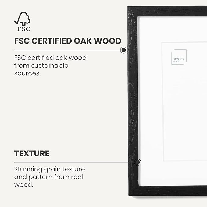 Opposite Wall - 11x14 in - Black Solid Oak Wood Picture Frame - Lightweight, Versatile & Shatterproof - Wall Hanging Poster or Photo Frame - Wall Decor for Office, Gallery & Home - 2 Pack