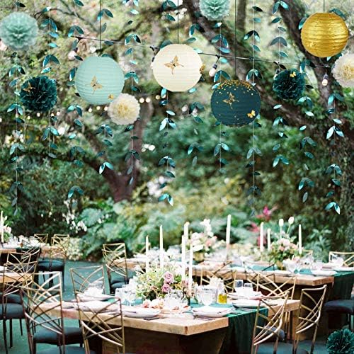 Banners Green and Gold Party Decor Kit, 41 Pieces with Paper Lanterns