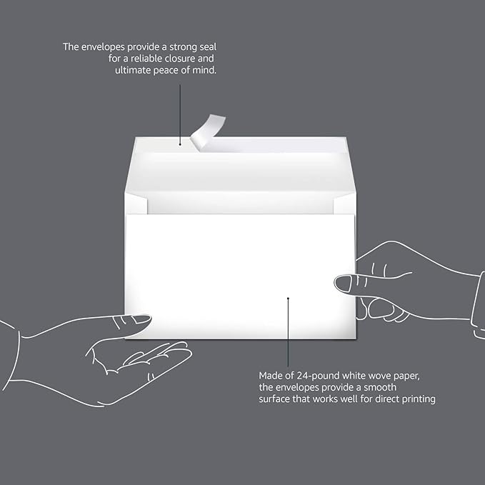 Amazon Basics A9 Blank Invitation Envelopes with Peel and Seal Closure, 5-3/4 x 8-3/4 Inches, White - Pack of 100