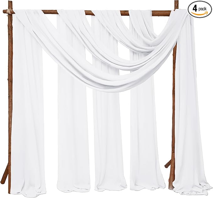4 Panels Wedding Arch Draping Fabric 28" x 20Ft Wedding Arch Drapes Chiffon Fabric Drape Sheer Backdrop Curtain for Weddings Party Swag Ceremony Birthday Arbor Drapery Reception Ceiling Decor(White)