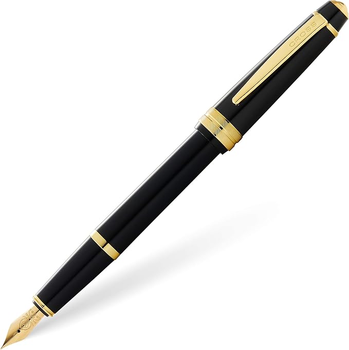 Cross Bailey Light Refillable Fountain Presented in a Everyday Gift Box - Medium Point, Black Ink, Polished Black