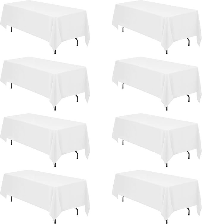 Rectangular White Polyester Tablecloths, 8 Pack, 70 x 120 Inch