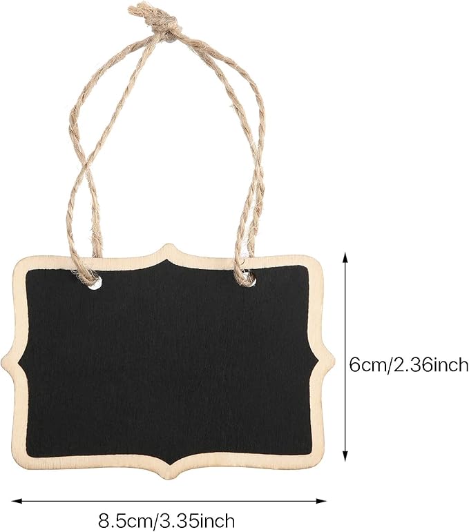 Outus 24 Pcs Mini Chalkboard Signs Bulk Hanging Wood Chalkboard Signs 3.35 x 2.36 Inch Kitchen Notes Chalk Board with Lanyard Bulk Small Message Board for Food Labels Wedding Party Decor Price Tags