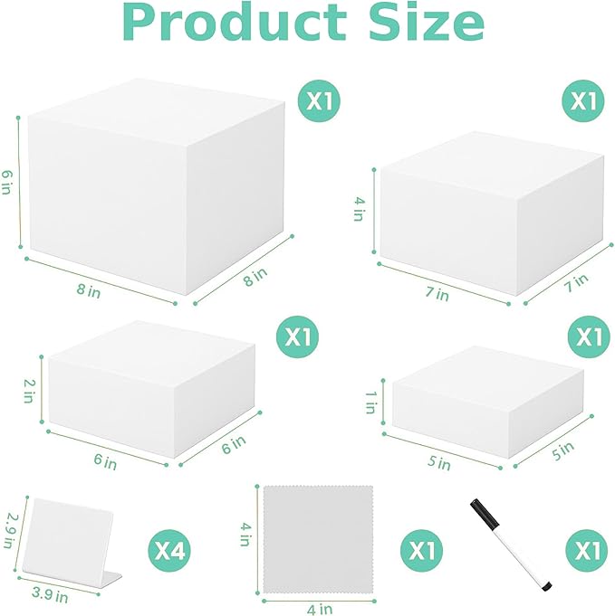 Buffet Risers 4-Pack – White Acrylic Cube Display Stands, Seamless Thick Acrylic Table Risers with Mini Sign Kit, Nesting Dessert, Party, Charcuterie & Retail Displays