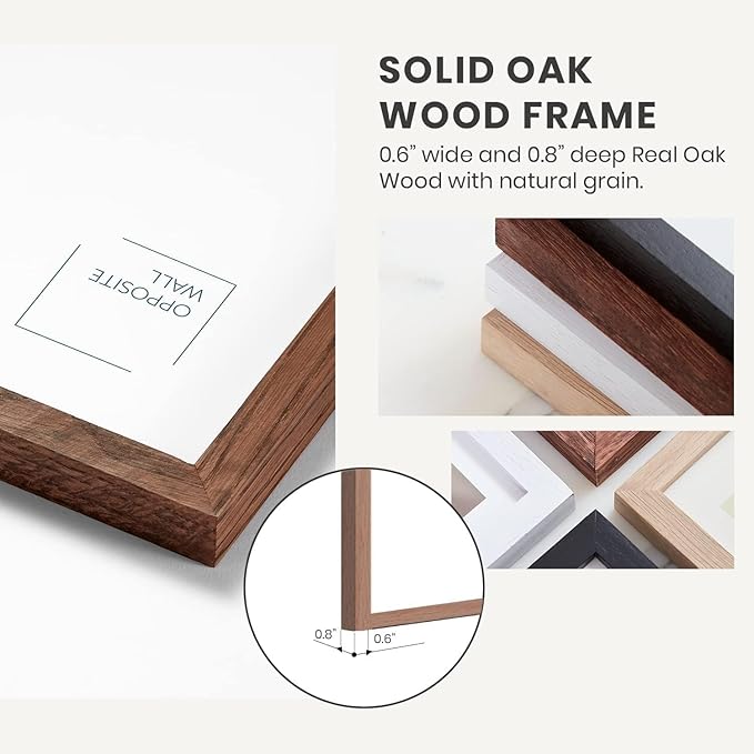 Opposite Wall - 5x7 in - Dark Solid Oak Wood Picture Frames with Mat - Wall Hanging & Tabletop Photo Frame - Pictures Display 4x6 with Mat, 5x7 without - Office, Gallery & Home Decor