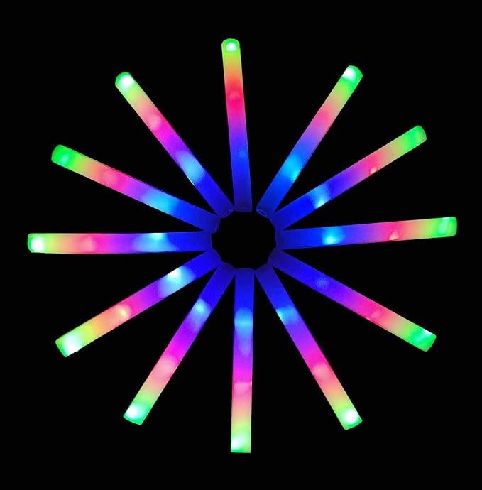 Glow Sticks Bulk-12 Pcs Light up Foam Sticks with 3 Modes Colorful Flashing Effect, Led Lights Glow in The Dark Party Supplies for Wedding Concert Raves Halloween Christmas