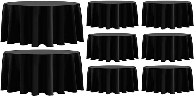 Round Black Polyester Tablecloths, Washable, 90 to 132 Inch Sizes