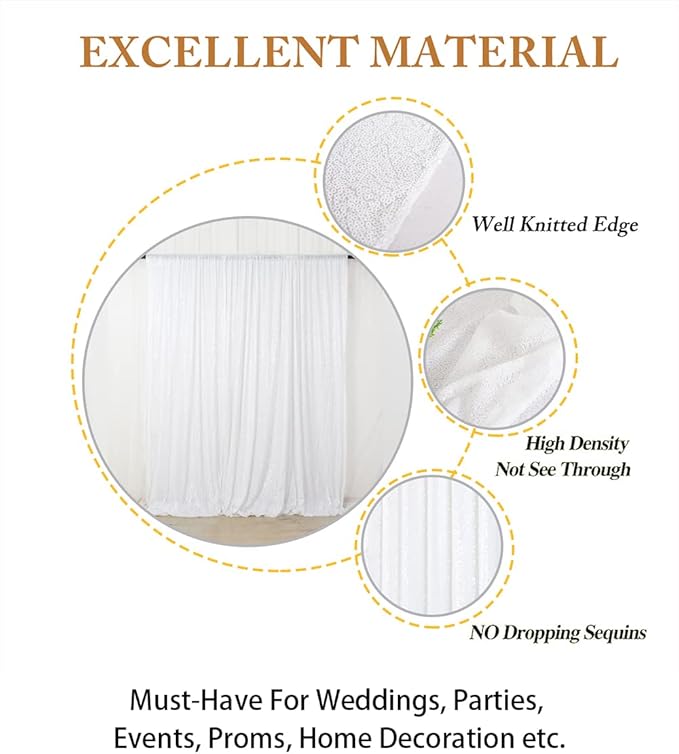 ShinyBeauty Sequin Backdrop White 4x8FT Sequin Fabric Backdrop Shimmer for Photograph Wedding,8FT White Glitter Curtain for Baby Birthday Background