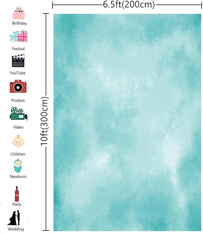 6.5x10ft Aqua Abstract Solid Photography Backdrops Gradient Portrait Photo Booth Background for Photographyer