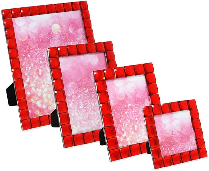 Isaac Jacobs Decorative Sparkling Red Jewel Picture Frame, Photo Display & Home Décor (8x10, Red)