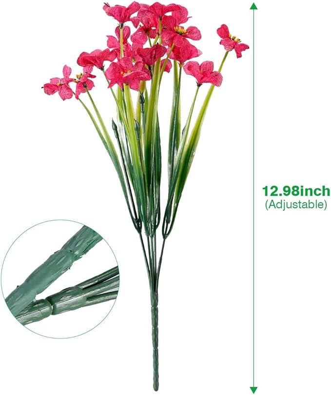 20 Bundles Artificial Flowers Outdoor UV Resistant Fake Flowers No Fade Faux Plastic Plants Garden Porch Window Box Decorating(Rose Red)…