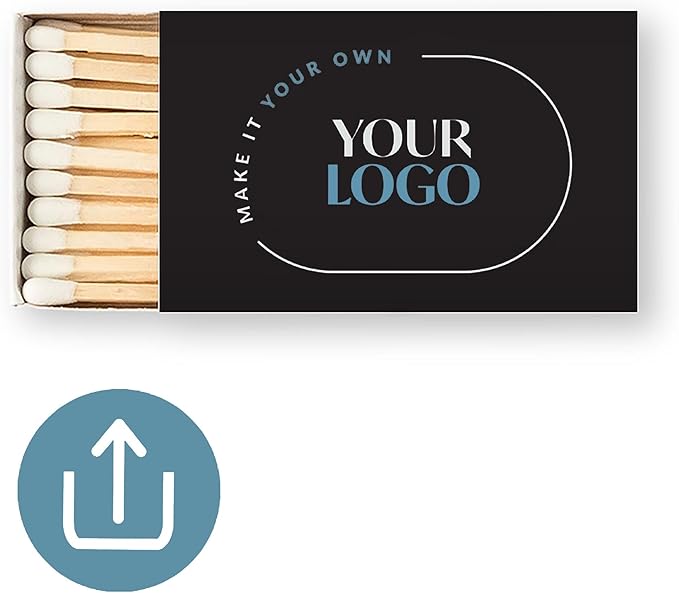 Weddingstar Matchboxes with Custom Printed Stickers for Corporate Gift - Your Business Logo - Pack of 50 Black