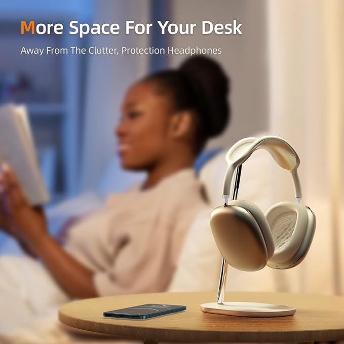 BENKS Desktop Headphone Stand Universal Headset Holder Hanger Mount with Protective Silicone Pad, Gaming Headset Accessories, Compatible with AirPods Max, Beats, Bose, Sony and so on (White)