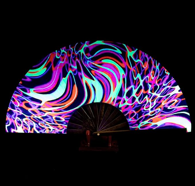 Amajiji Rave Folding Hand Fan Popping Fans for Line Dancing, Large Clacking Fans Clap Fan for Boots On The Ground Dance,Party,Decoration,Festival (Psychedelic Neon)