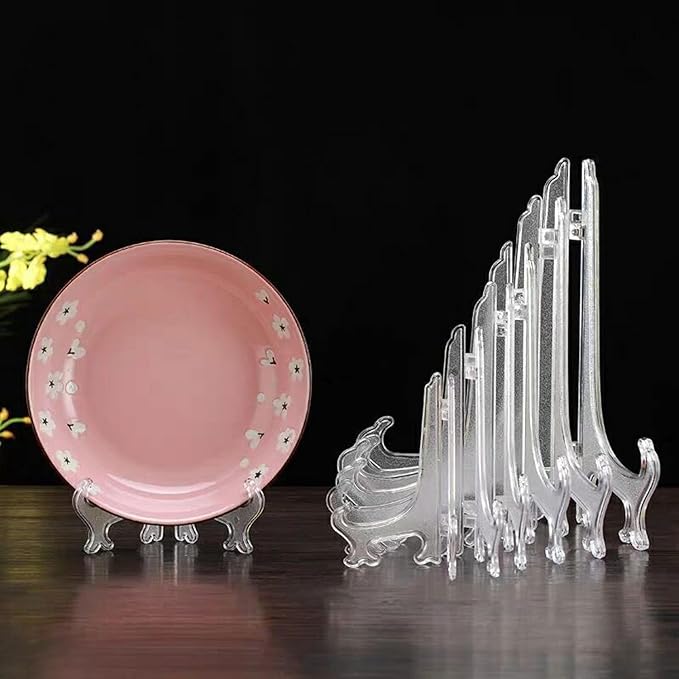 6 Pack 8 Inch Clear Plastic Easels or Stand/Plate Holders to Display Pictures or Other Items at Weddings, Plate Stands for Home Decoration, Birthdays, Tables