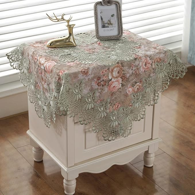 vctops Damask Lace Patchwork Tablecloth Luxury Square Small Table Cover Elegant Floral Embroidered Lace Table Cloth for Party Kitchen Dinning Picnic Decoration (Type E,22"x22")