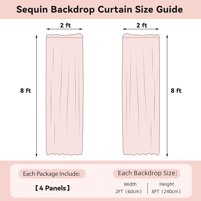 Sugargirl Pink Sequin Backdrop Curtain 4 Panels 2FTx8FT Glitter Pink Background Drapes Sparkle Photography Backdrop for Party Wedding Birthday Wall Decoration