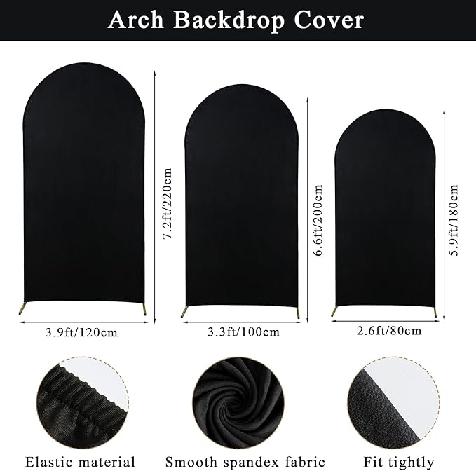 Background Support Stand Set of 3 Black Metal Arches for Events