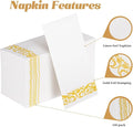 Dinner Paper Napkins with Pocket Disposable Yellow Trim, 100 Pack – White
