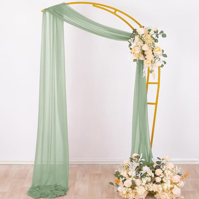 Outdoor Curtains Sage Green Sheer Chiffon Arch Drapes, 2 Panels 29 x 20 Ft