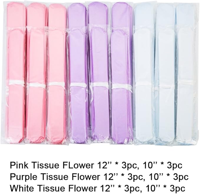 Tissue Paper Pom Poms Set, 18 Pieces in Pink, Purple and White
