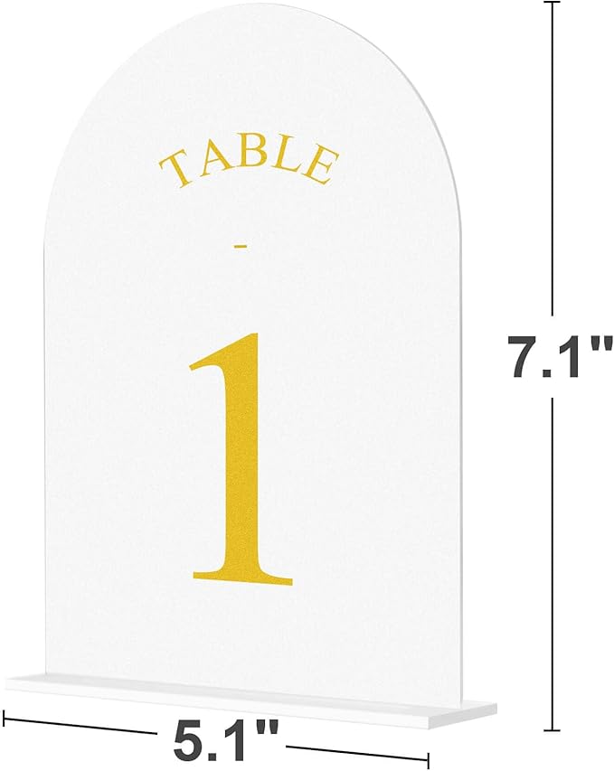 JOYIT Frosted Arch Wedding Table Numbers 1-20 with Stands – 5" X 7" Acrylic Gold Table Number Holders, Perfect for Wedding Receptions, Parties, Anniversaries, and Events