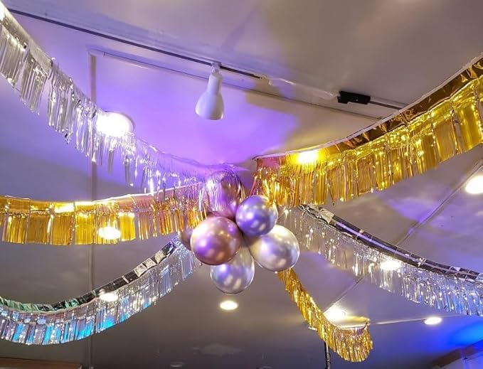 Thick 10 Feet by 15 Inch Red Foil Fringe Garland - Pack of 3 | Shiny Metallic Tinsel Banner for Parade Floats, Bridal Shower, Wedding, Birthday, Christmas | Wall Hanging Drapes (3)