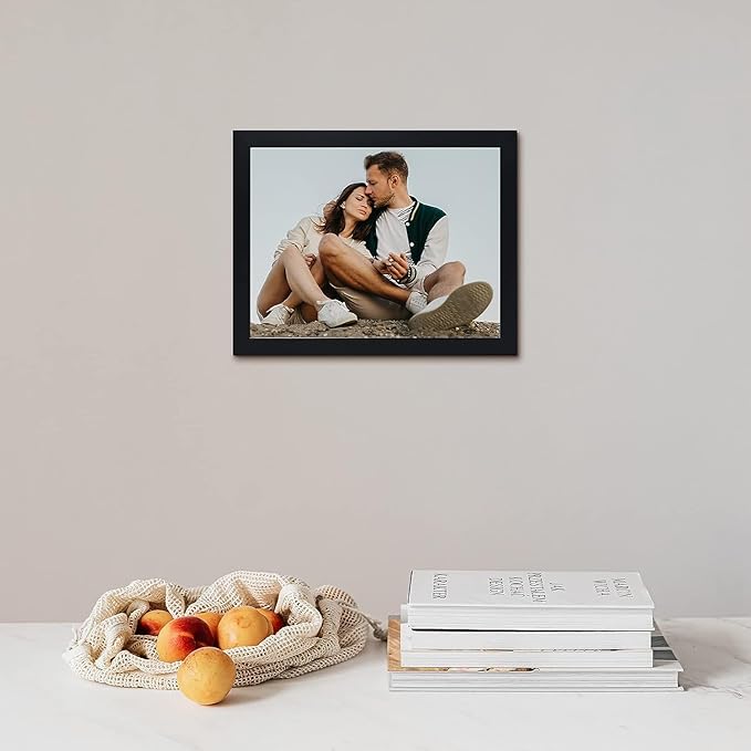 Wall Tabletop Frame 9x12 Black Wood with White Mat, Set of 2
