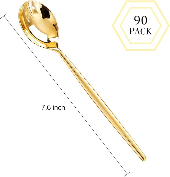 Heavy Duty Gold Disposable Spoons, 90 Count, 7.5 Inch Plastic