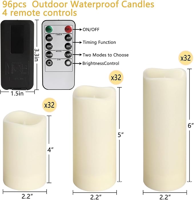 96-Pack LED Flameless Candles with Remote Control - Perfect for Parties, and Special Occasions(Three Sizes)