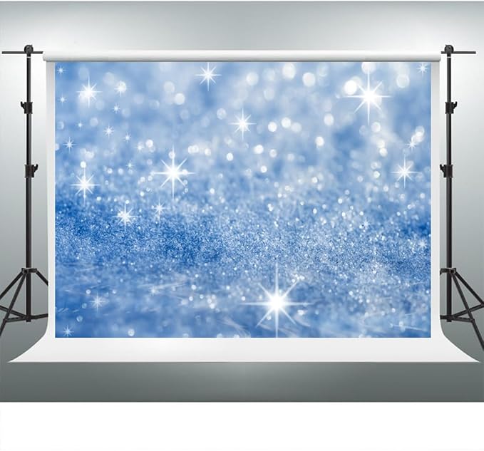 YongFoto Silver Blue Glitter Backdrop 6x4ft Silver Light Spots Blue Sequin Bokeh Photography Background Birthday Bridal Shower Wedding Photography Background Party Banner Portraits Photoshoot Props