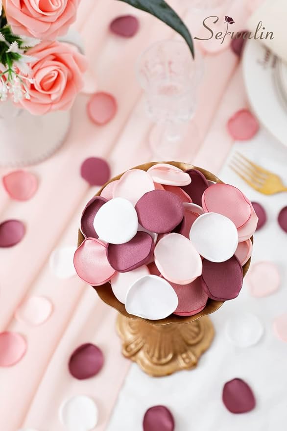 Serwalin 300Pcs Silk Pink Rose Petals Artificial Flower Petals for Wedding, Peach Pink Petals Bulk for Anniversary Decor,Party Romantic Decorations Table or Wedding Cake Decor(5 Color Mixes)
