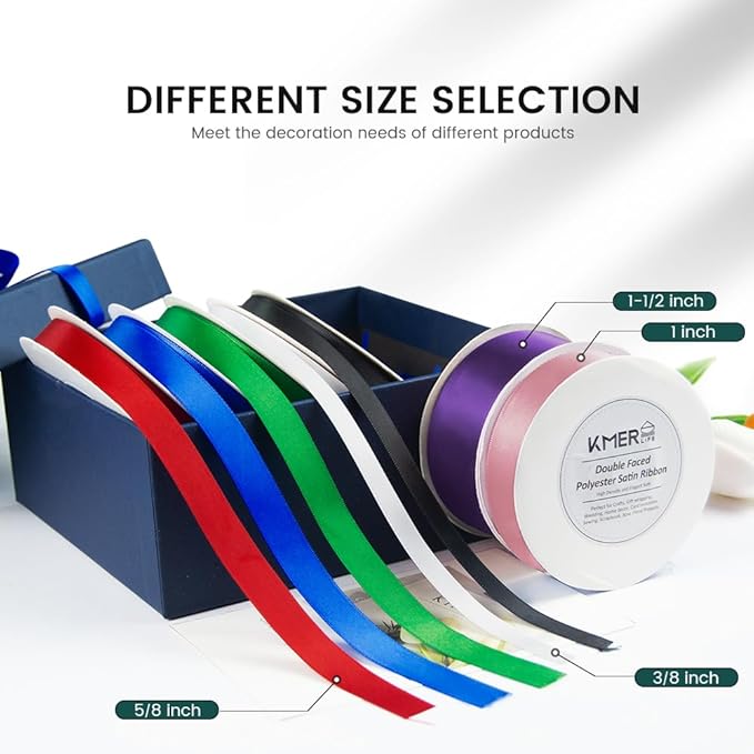 Double Faced Royal Blue Satin Ribbon, 3/8" x 50 Yards Ribbons, Perfect for Crafts, Wedding Decor, Bow Making, Sewing, Gift Package Wrapping and More