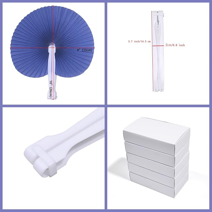 12 Packs Decorative Paper Folding Hand Fans Handheld,Navy Round Foldable Wedding Fans Chinese and Japanese Fans Bulk for Bridal Guest Church Party Favors Dancing Birthday DIY