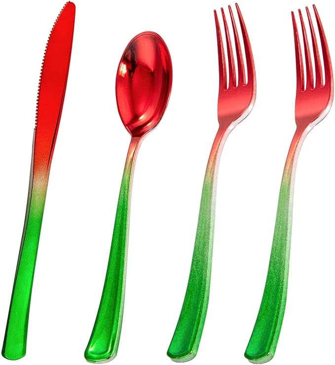Plastic Spoons Christmas Party Set, 200 Pieces, Red and Green Disposable