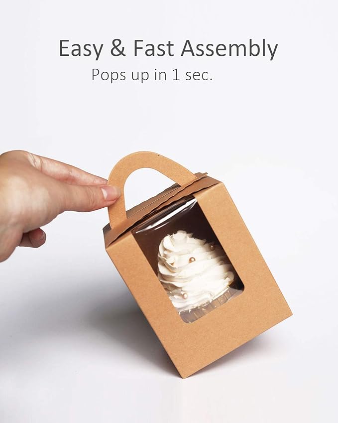 Cupcake Carriers, Brown Kraft Paper, 60 Pack with Inserts