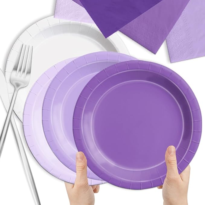 Party Pack Purple Gradient Paper Plates and Napkins, 60 Pieces