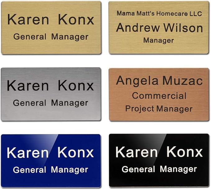 Custom Metal Engraved Name Tag Badge for Business Personalized Identification with Pin or Magnetic Backing ID Badge (Gold/Black, 1.5" x 3")