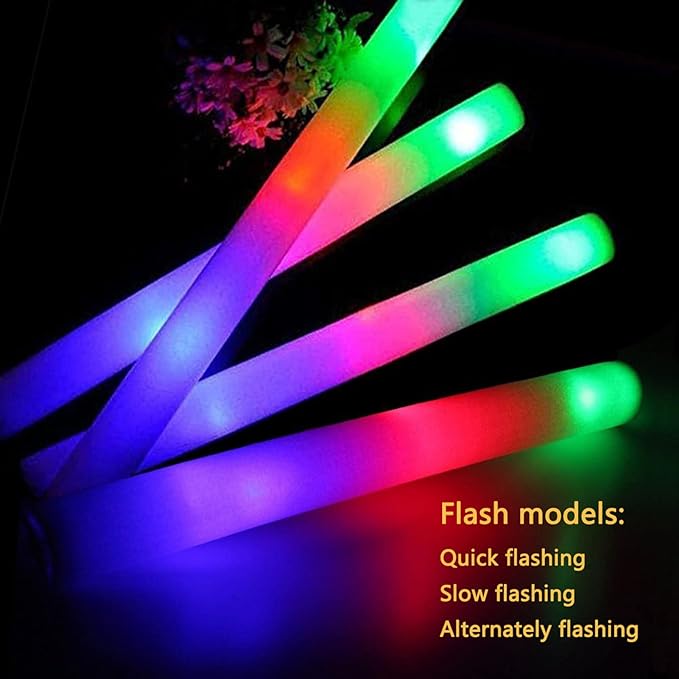 Glow Sticks Bulk-12 Pcs Light up Foam Sticks with 3 Modes Colorful Flashing Effect, Led Lights Glow in The Dark Party Supplies for Wedding Concert Raves Halloween Christmas
