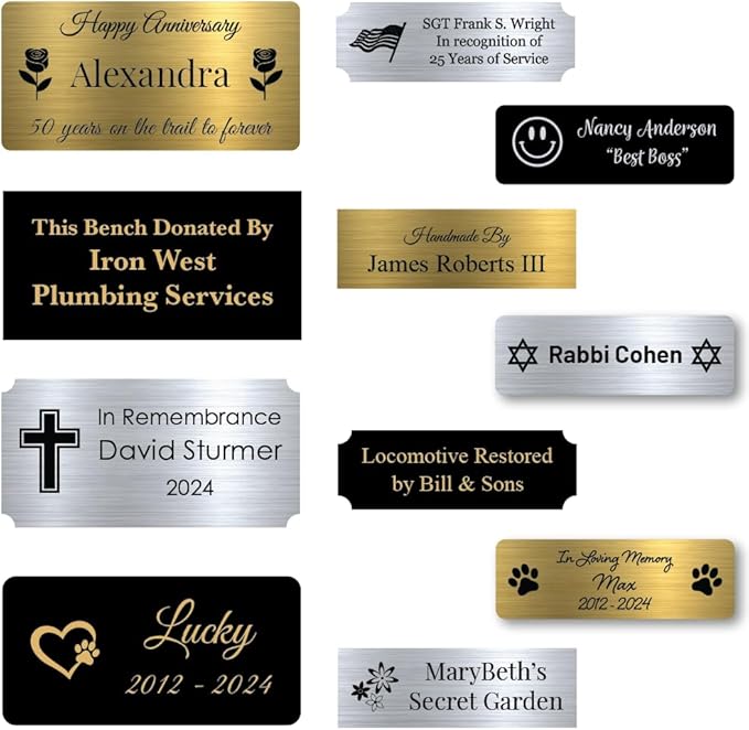 Custom Engraved Name Plates with Adhesive, Made in The USA, Peronalized Pet Urn, Memorial Plaque, Picture Frame, Art Tag, Flag case (Black Plate/Silver Text, 2x4 Inch)