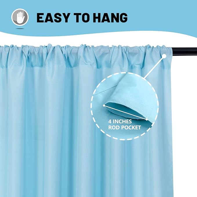 MYSKY HOME Light Blue Backdrop Curtains for Parties, Weddings, Stage, Baby Showers, Birthdays - 5ft x 10ft, 2 Panels with Rod Pocket Sliding Drapes