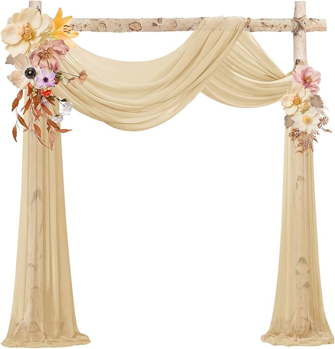 VOK Wedding Arch Draping Fabric Chiffon Fabric, 29in x 18Ft Sheer Chiffon Outdoor Curtain for Wedding Ceremony Birthday Party Decoration (Light Yellow,1 Panel)