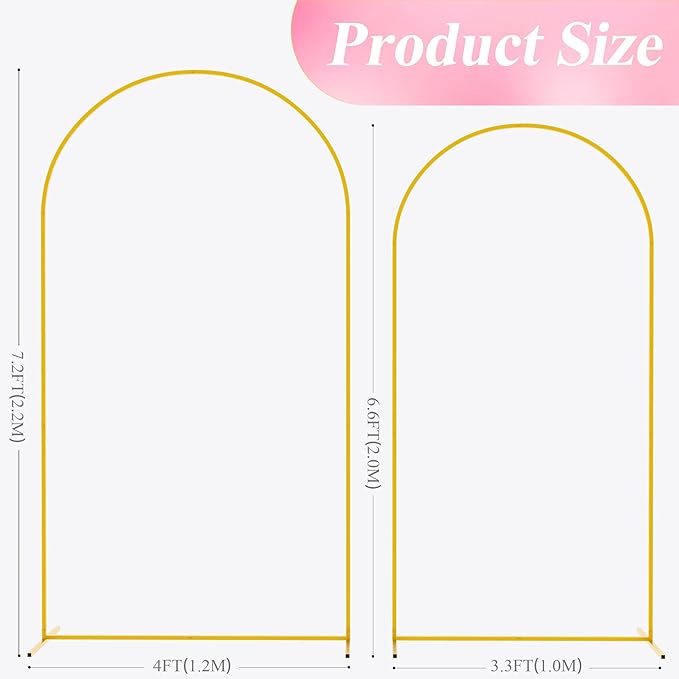 Arbors Gold Metal Garden Arch Set of 2, Two Sizes with Crossbar Base