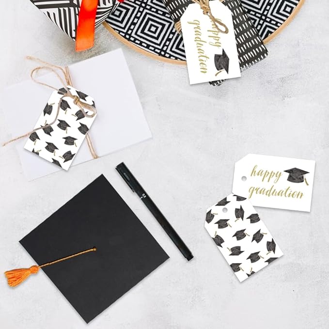 50 Pcs Graduation Gift Tags, Congrats Grad Party Favors Gift Tags for High School or Happy College Graduation Party Decoration Supplies (Gold, 2.2 * 3.5)