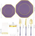 Plastic Plates with Gold Rim& Gold Disposable Plastic, 140Pcs – Purple