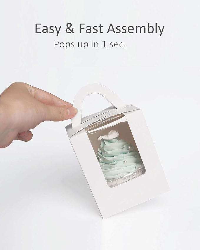 Cupcake Carriers 60 Pack White Window Boxes with Holder Inserts