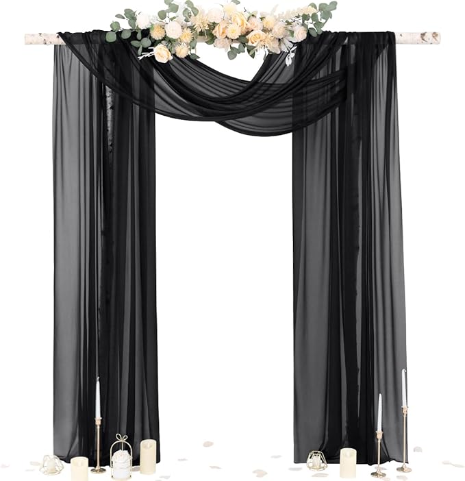 Outdoor Curtains: Black Sheer Chiffon Arch Drape, 29-Inch x 236-Inch