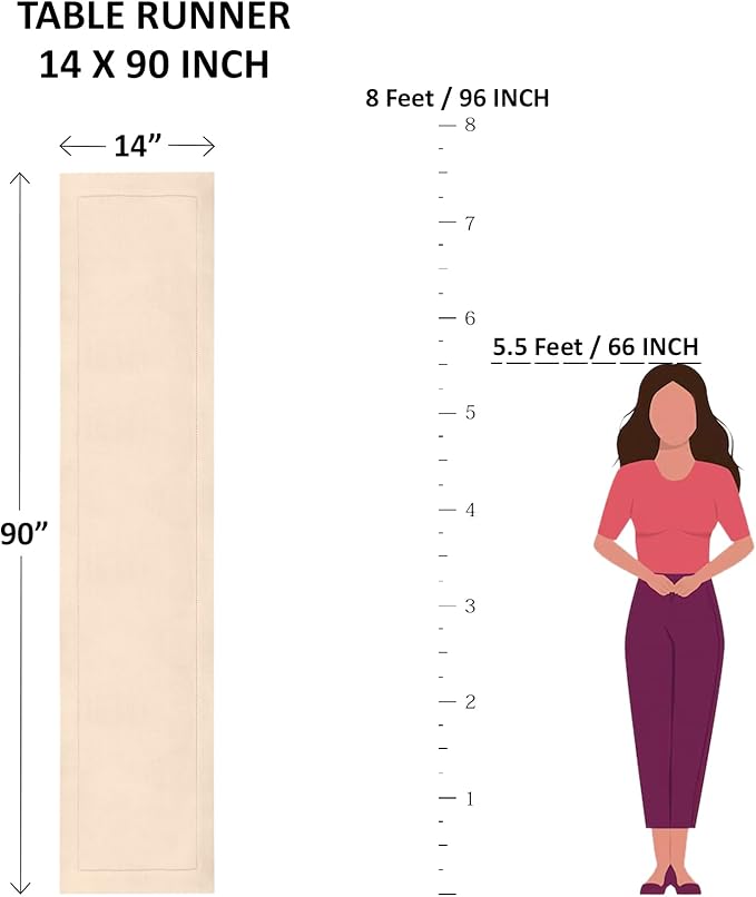 Solino Home Linen Beige Table Runner 90 Inches Long - 100% Pure Linen 14 x 90 Inch Table Runner for Fall, Autumn, Thanksgiving, Christmas - Classic Hemstitch
