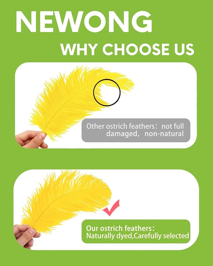NEWONG 30pcs Yellow Ostrich Feathers Natural Bulk 8-10in（20-25cm） Vase Craft Wedding Home Party Centerpieces Christmas Day Decoration