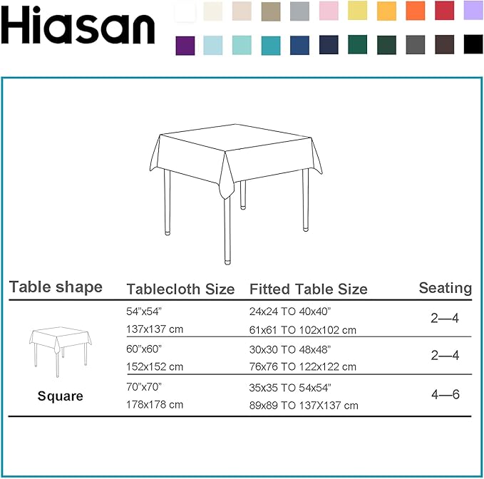 Hiasan Square Tablecloth - Waterproof and Spillproof Washable Fabric Table Cloth for Dining Room Kitchen, Navy Blue, 70 x 70 Inch
